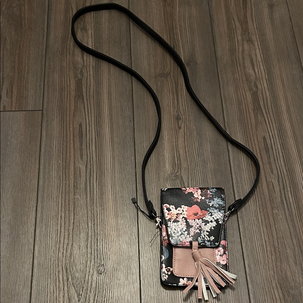 Floral Crossbody Bag with Tassel